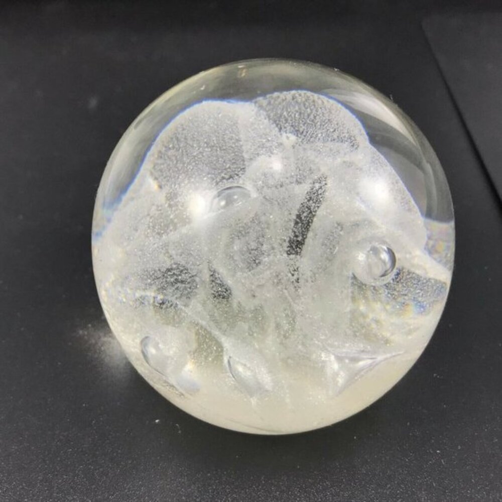 Clear Glass Bubble 2 Paperweight Etched Artist Signed
